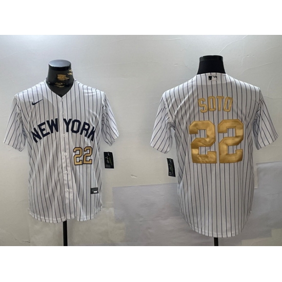 Men New York Yankees 22 Juan Soto White Pinstripe Fashion Cool Base Jerseys Men New York Yankees 22 Juan Soto White Pinstripe Fashion Cool Base Jerseys
