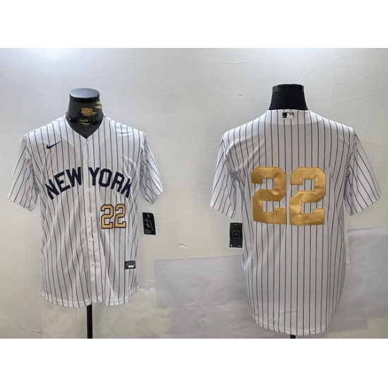 Men New York Yankees 22 Juan Soto White Pinstripe Without Name Fashion Cool Base Jerseys Men New York Yankees 22 Juan Soto White Pinstripe Without Name Fashion Cool Base Jerseys