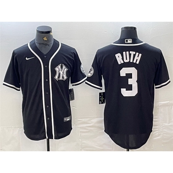 Men New York Yankees 3 Babe Ruth Black Cool Base Stitched Baseball Jersey Men New York Yankees 3 Babe Ruth Black Cool Base Stitched Baseball Jersey
