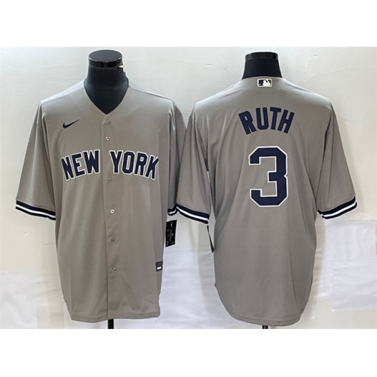 Men New York Yankees 3 Babe Ruth Gray Cool Base Stitched Baseball Jersey Men New York Yankees 3 Babe Ruth Gray Cool Base Stitched Baseball Jersey