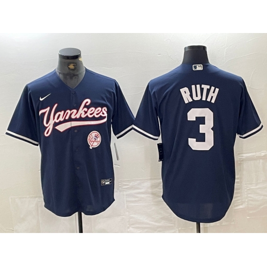 Men New York Yankees 3 Babe Ruth Navy With Patch Cool Base Stitched Baseball Jersey Men New York Yankees 3 Babe Ruth Navy With Patch Cool Base Stitched Baseball Jersey