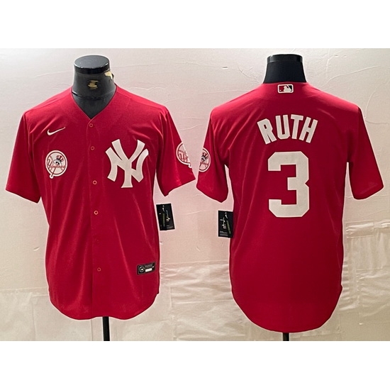 Men New York Yankees 3 Babe Ruth Red Cool Base Stitched Baseball Jersey Men New York Yankees 3 Babe Ruth Red Cool Base Stitched Baseball Jersey