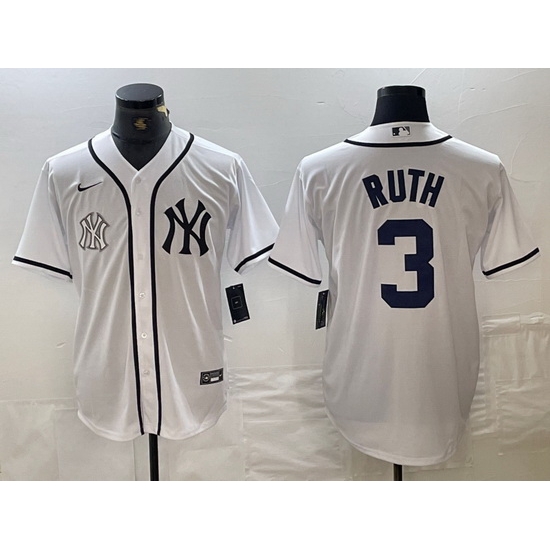 Men New York Yankees 3 Babe Ruth White Cool Base Stitched Baseball Jersey Men New York Yankees 3 Babe Ruth White Cool Base Stitched Baseball Jersey