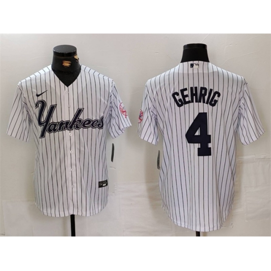 Men New York Yankees 4 Lou Gehrig White Cool Base Stitched Baseball Jersey Men New York Yankees 4 Lou Gehrig White Cool Base Stitched Baseball Jersey