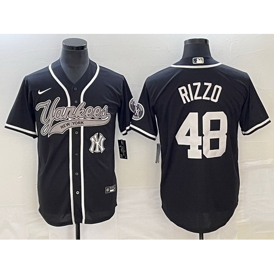 Men New York Yankees 48 Anthony Rizzo Black With Patch Cool Base Stitched Baseball Jersey Men New York Yankees 48 Anthony Rizzo Black With Patch Cool Base Stitched Baseball Jersey