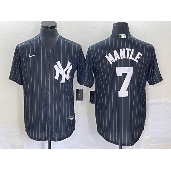 Men New York Yankees 7 Mickey Mantle Black Cool Base Stitched Baseball Jersey Men New York Yankees 7 Mickey Mantle Black Cool Base Stitched Baseball Jersey