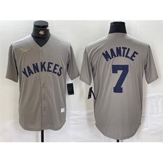 Men New York Yankees 7 Mickey Mantle Grey Cool Base Stitched Baseball Jersey Men New York Yankees 7 Mickey Mantle Grey Cool Base Stitched Baseball Jersey