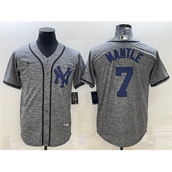 Men New York Yankees 7 Mickey Mantle Grey Cool Base Stitched Jersey Men New York Yankees 7 Mickey Mantle Grey Cool Base Stitched Jersey