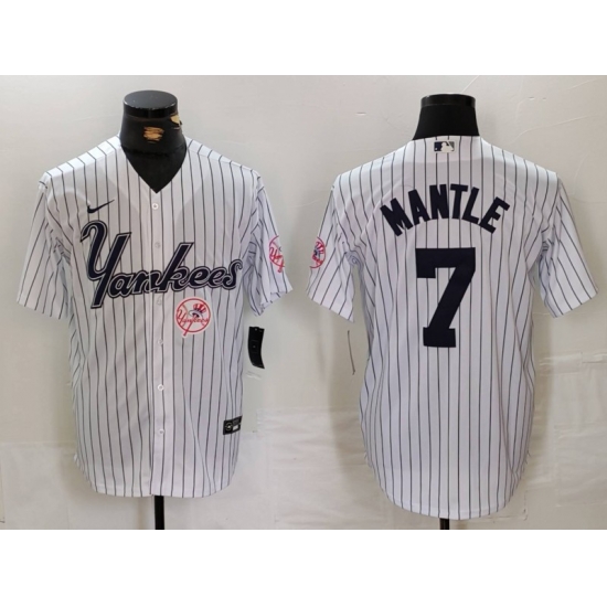 Men New York Yankees 7 Mickey Mantle White Cool Base Stitched Baseball Jersey 5