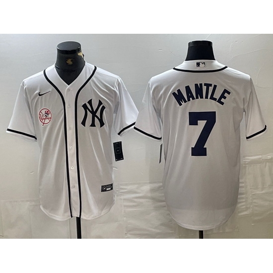 Men New York Yankees 7 Mickey Mantle White Cool Base Stitched Baseball Jersey Men New York Yankees 7 Mickey Mantle White Cool Base Stitched Baseball Jersey