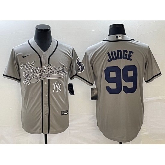 Men New York Yankees 99 Aaron Judge Gray With Patch Cool Base Stitched Baseball Jersey Men New York Yankees 99 Aaron Judge Gray With Patch Cool Base Stitched Baseball Jersey