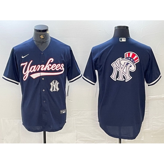 Men New York Yankees Big LOGO Navy Cool Base Stitched Baseball Jersey Men New York Yankees Big LOGO Navy Cool Base Stitched Baseball Jersey