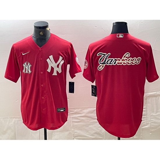 Men New York Yankees Big Logo Red Cool Base Stitched Baseball Jersey 17