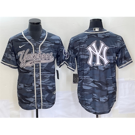 Men New York Yankees Gray Camo Team Big Logo With Patch Cool Base Stitched Baseball JerseyS Men New York Yankees Gray Camo Team Big Logo With Patch Cool Base Stitched Baseball JerseyS