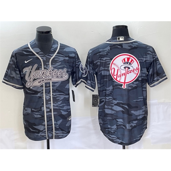 Men New York Yankees Gray Camo Team Big Logo With Patch Cool Base Stitched Baseball Jersey Men New York Yankees Gray Camo Team Big Logo With Patch Cool Base Stitched Baseball Jersey