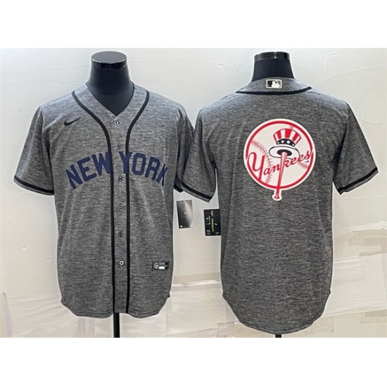Men New York Yankees Gray Team Big Logo Cool Base Stitched Baseball Jersey Men New York Yankees Gray Team Big Logo Cool Base Stitched Baseball Jersey