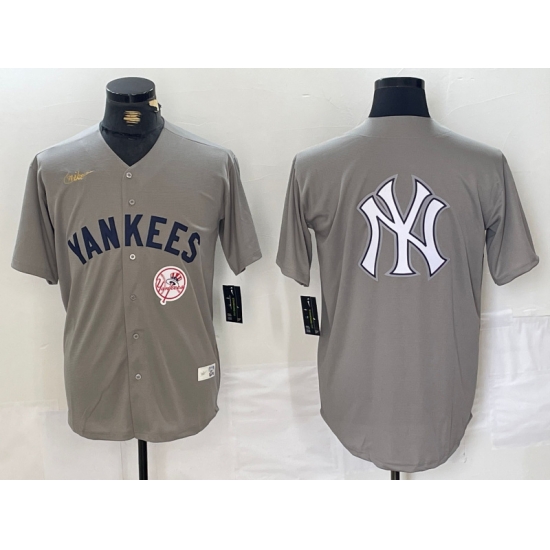 Men New York Yankees Grey Team Big Logo Cool Base Stitched Baseball Jersey 0010 Men New York Yankees Grey Team Big Logo Cool Base Stitched Baseball Jersey 0010