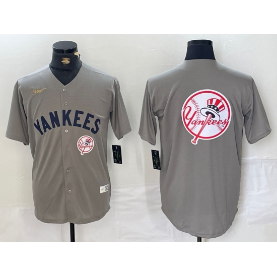 Men New York Yankees Grey Team Big Logo Cool Base Stitched Baseball Jersey 001 Men New York Yankees Grey Team Big Logo Cool Base Stitched Baseball Jersey 001