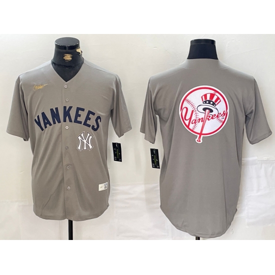 Men New York Yankees Grey Team Big Logo Cool Base Stitched Baseball Jersey 003 Men New York Yankees Grey Team Big Logo Cool Base Stitched Baseball Jersey 003