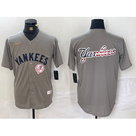 Men New York Yankees Grey Team Big Logo Cool Base Stitched Baseball Jersey 005 Men New York Yankees Grey Team Big Logo Cool Base Stitched Baseball Jersey 005