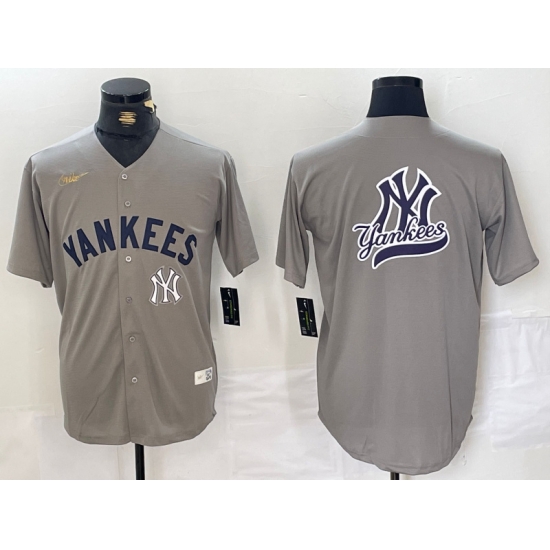 Men New York Yankees Grey Team Big Logo Cool Base Stitched Baseball Jersey 006 Men New York Yankees Grey Team Big Logo Cool Base Stitched Baseball Jersey 006