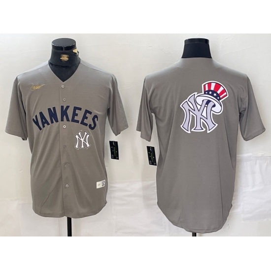 Men New York Yankees Grey Team Big Logo Cool Base Stitched Baseball Jersey 008 Men New York Yankees Grey Team Big Logo Cool Base Stitched Baseball Jersey 008