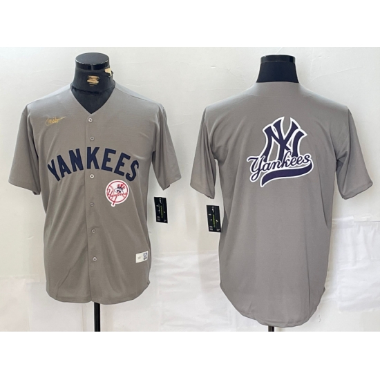 Men New York Yankees Grey Team Big Logo Cool Base Stitched Baseball Jersey 009 Men New York Yankees Grey Team Big Logo Cool Base Stitched Baseball Jersey 009