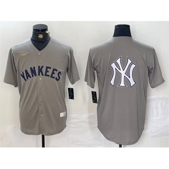 Men New York Yankees Grey Team Big Logo Cool Base Stitched Baseball Jersey 2 Men New York Yankees Grey Team Big Logo Cool Base Stitched Baseball Jersey 2
