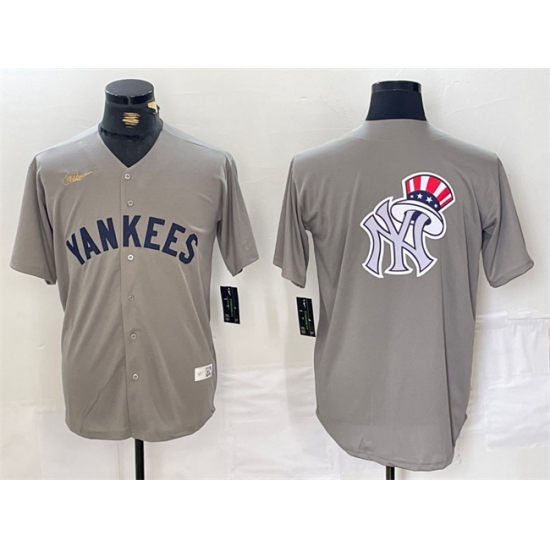 Men New York Yankees Grey Team Big Logo Cool Base Stitched Baseball Jersey Men New York Yankees Grey Team Big Logo Cool Base Stitched Baseball Jersey