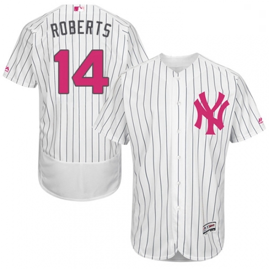 Mens Majestic New York Yankees 14 Brian Roberts Authentic White 2016 Mothers Day Fashion Flex Base MLB Jersey