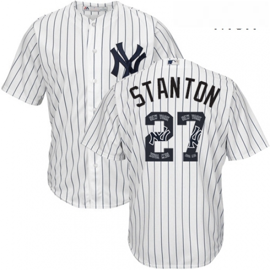 Mens Majestic New York Yankees 27 Giancarlo Stanton Authentic White Team Logo Fashion MLB Jersey Mens Majestic New York Yankees 27 Giancarlo Stanton Authentic White Team Logo Fashion MLB Jersey
