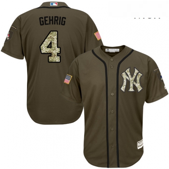 Mens Majestic New York Yankees 4 Lou Gehrig Replica Green Salute to Service MLB Jersey Mens Majestic New York Yankees 4 Lou Gehrig Replica Green Salute to Service MLB Jersey