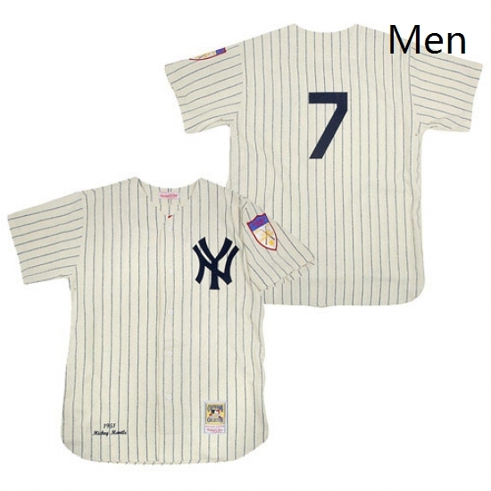 Mens Mitchell and Ness 1951 New York Yankees 7 Mickey Mantle Authentic Cream Throwback MLB Jersey Mens Mitchell and Ness 1951 New York Yankees 7 Mickey Mantle Authentic Cream Throwback MLB Jersey