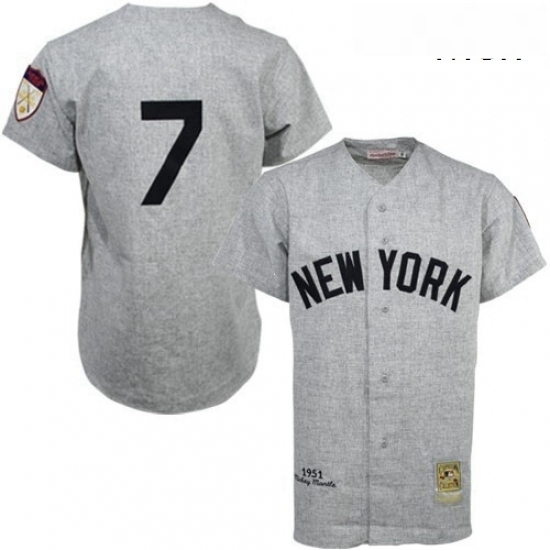 Mens Mitchell and Ness 1951 New York Yankees 7 Mickey Mantle Authentic Grey Throwback MLB Jersey Mens Mitchell and Ness 1951 New York Yankees 7 Mickey Mantle Authentic Grey Throwback MLB Jersey