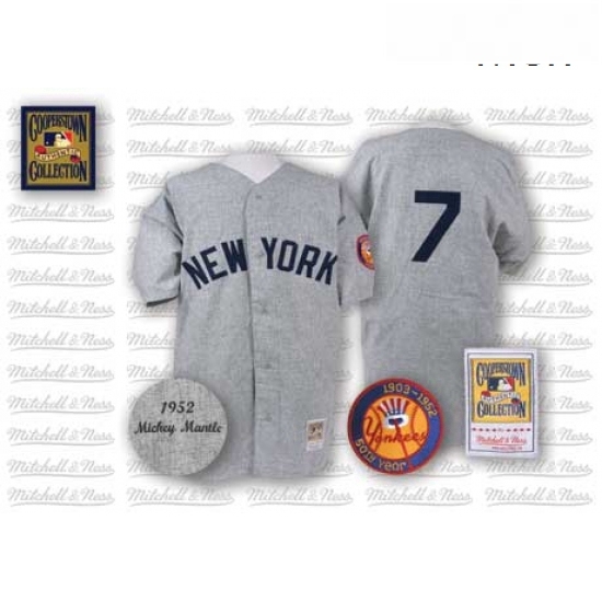 Mens Mitchell and Ness 1952 New York Yankees 7 Mickey Mantle Authentic Grey Throwback MLB Jersey Mens Mitchell and Ness 1952 New York Yankees 7 Mickey Mantle Authentic Grey Throwback MLB Jersey