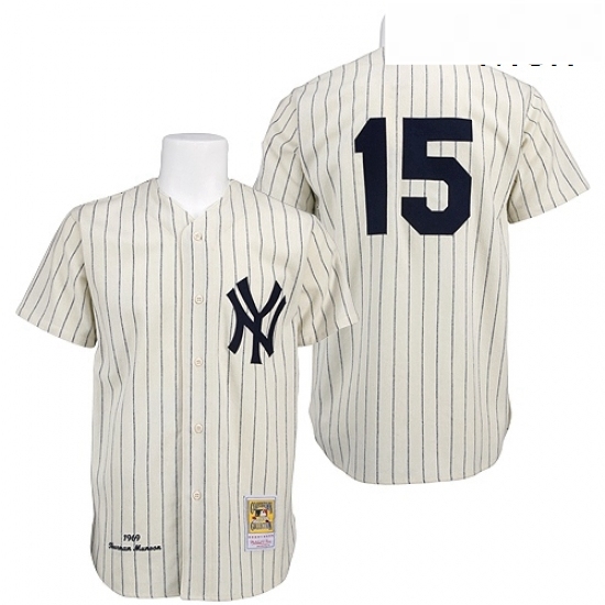 Mens Mitchell and Ness 1969 New York Yankees 15 Thurman Munson Replica Cream Throwback MLB Jersey Mens Mitchell and Ness 1969 New York Yankees 15 Thurman Munson Replica Cream Throwback MLB Jersey