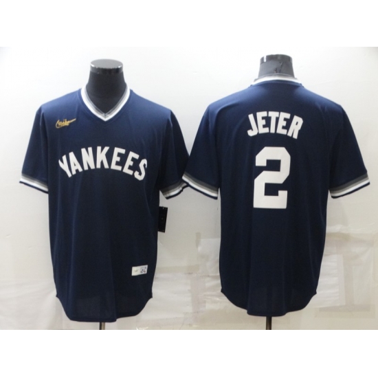 Men's New York Yankees #2 Derek Jeter Navy Blue Cooperstown Collection Stitched MLB Throwback Nike Jersey Men's New York Yankees #2 Derek Jeter Navy Blue Cooperstown Collection Stitched MLB Throwback Nike Jersey