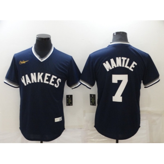 Men's New York Yankees #7 Mickey Mantle Navy Blue Cooperstown Collection Stitched MLB Throwback Jersey Men's New York Yankees #7 Mickey Mantle Navy Blue Cooperstown Collection Stitched MLB Throwback Jersey
