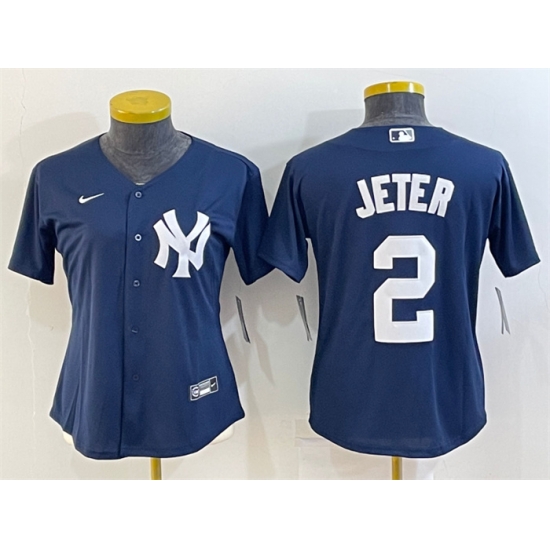 Women New York Yankees 2 Derek Jeter Navy Stitched Baseball Jersey Women New York Yankees 2 Derek Jeter Navy Stitched Baseball Jersey