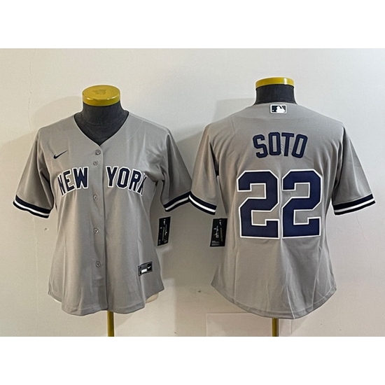 Women New York Yankees 22 Juan Soto Grey Cool Base Stitched Jersey 28Run Small 29 Women New York Yankees 22 Juan Soto Grey Cool Base Stitched Jersey 28Run Small 29