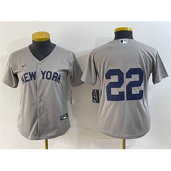 Women New York Yankees 22 Juan Soto Grey Cool Base Stitched Jersey Women New York Yankees 22 Juan Soto Grey Cool Base Stitched Jersey