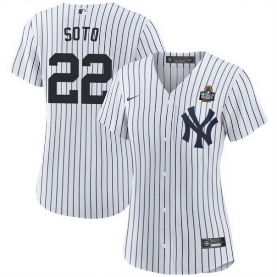 Women New York Yankees 22 Juan Soto White 2024 World Series With Name Cool Base Stitched Baseball Jersey Women New York Yankees 22 Juan Soto White 2024 World Series With Name Cool Base Stitched Baseball Jersey