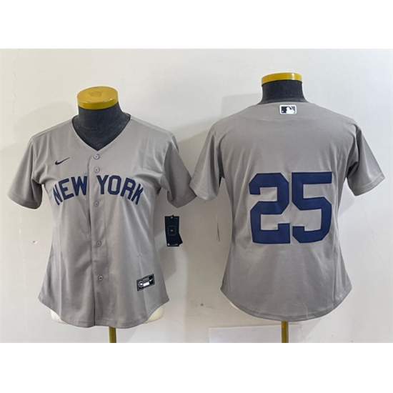 Women New York Yankees 25 Gleyber Torres Grey Cool Base Stitched Jersey Women New York Yankees 25 Gleyber Torres Grey Cool Base Stitched Jersey