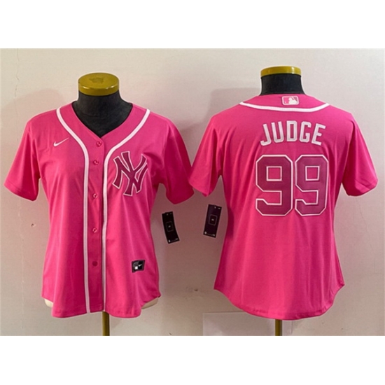Women New York Yankees 99 Aaron Judge Pink Stitched Jersey Women New York Yankees 99 Aaron Judge Pink Stitched Jersey