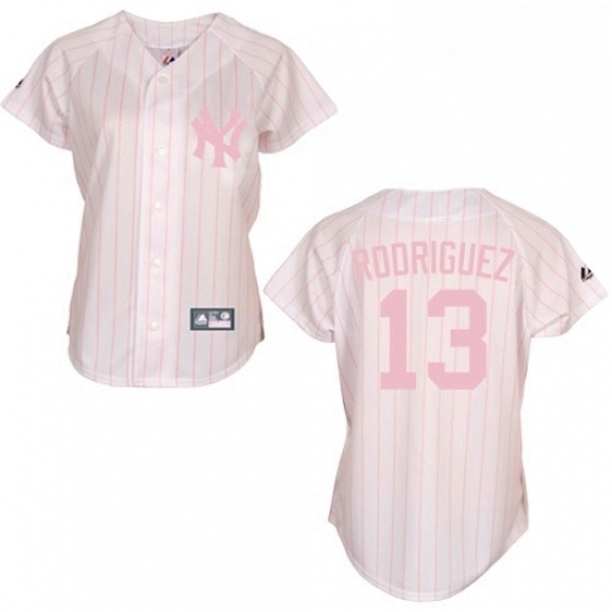 Womens Majestic New York Yankees 13 Alex Rodriguez Authentic WhitePink Strip MLB Jersey Womens Majestic New York Yankees 13 Alex Rodriguez Authentic WhitePink Strip MLB Jersey