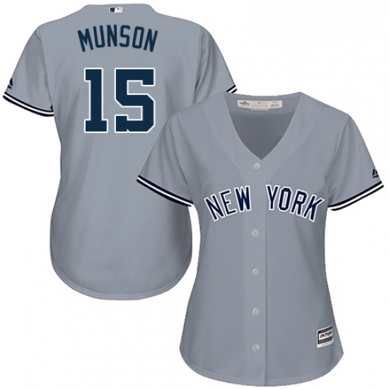 Womens Majestic New York Yankees 15 Thurman Munson Authentic Grey Road MLB Jersey Womens Majestic New York Yankees 15 Thurman Munson Authentic Grey Road MLB Jersey