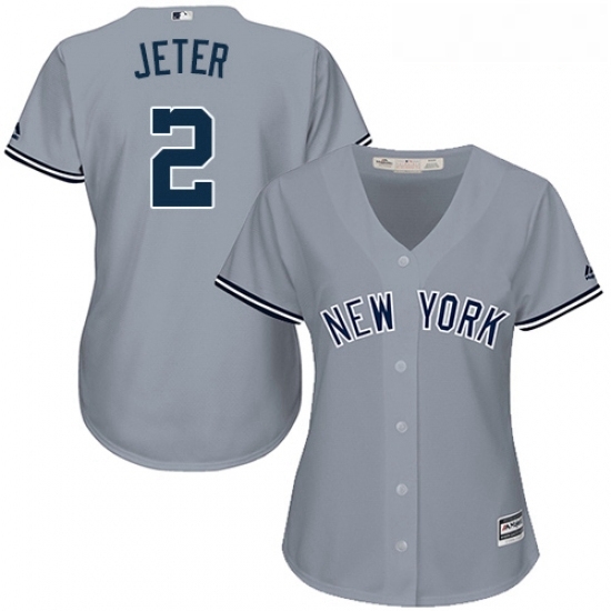 Womens Majestic New York Yankees 2 Derek Jeter Replica Grey Road MLB Jersey Womens Majestic New York Yankees 2 Derek Jeter Replica Grey Road MLB Jersey