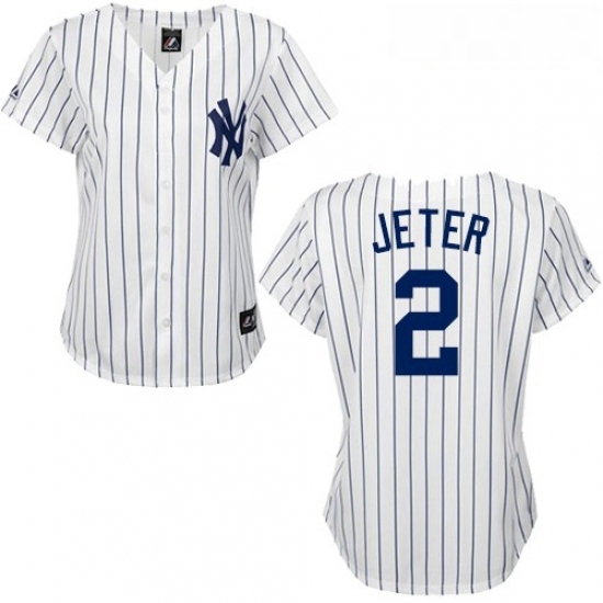 Womens Majestic New York Yankees 2 Derek Jeter Replica WhiteBlack Strip MLB Jersey Womens Majestic New York Yankees 2 Derek Jeter Replica WhiteBlack Strip MLB Jersey