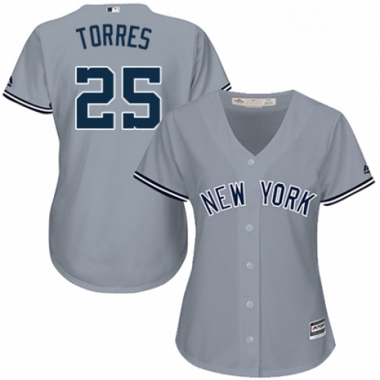 Womens Majestic New York Yankees 25 Gleyber Torres Authentic Grey Road MLB Jersey Womens Majestic New York Yankees 25 Gleyber Torres Authentic Grey Road MLB Jersey