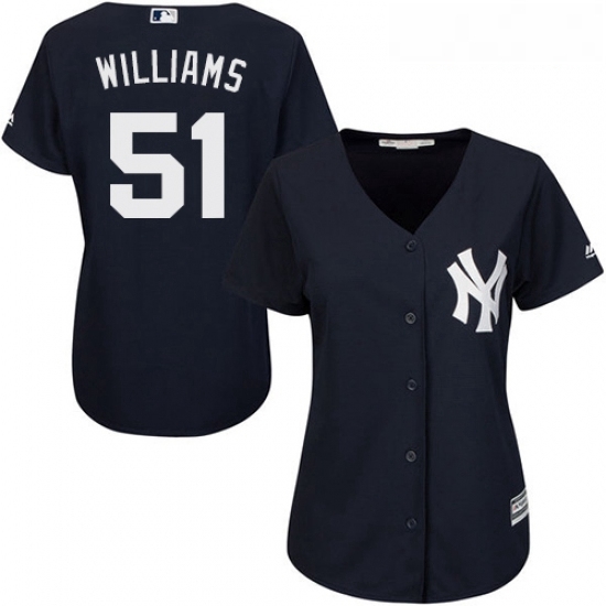 Womens Majestic New York Yankees 51 Bernie Williams Replica Navy Blue Alternate MLB Jersey Womens Majestic New York Yankees 51 Bernie Williams Replica Navy Blue Alternate MLB Jersey
